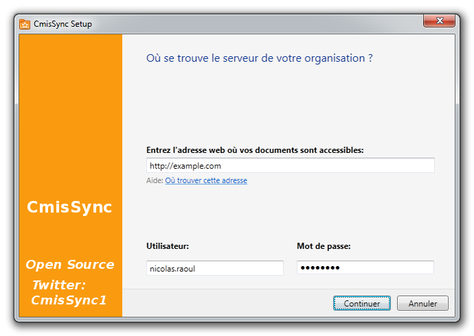 Screenshot of CmisSync: Syncing a CMIS folder