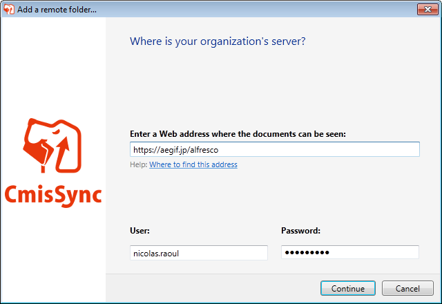 Screenshot of CmisSync: Syncing a CMIS folder