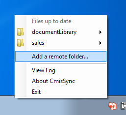 Screenshot of CmisSync: Menu